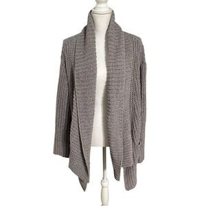 POL Chunky Chenille Knit Cardigan Grey Sz LARGE Oversized Crochet Cabincore Cozy